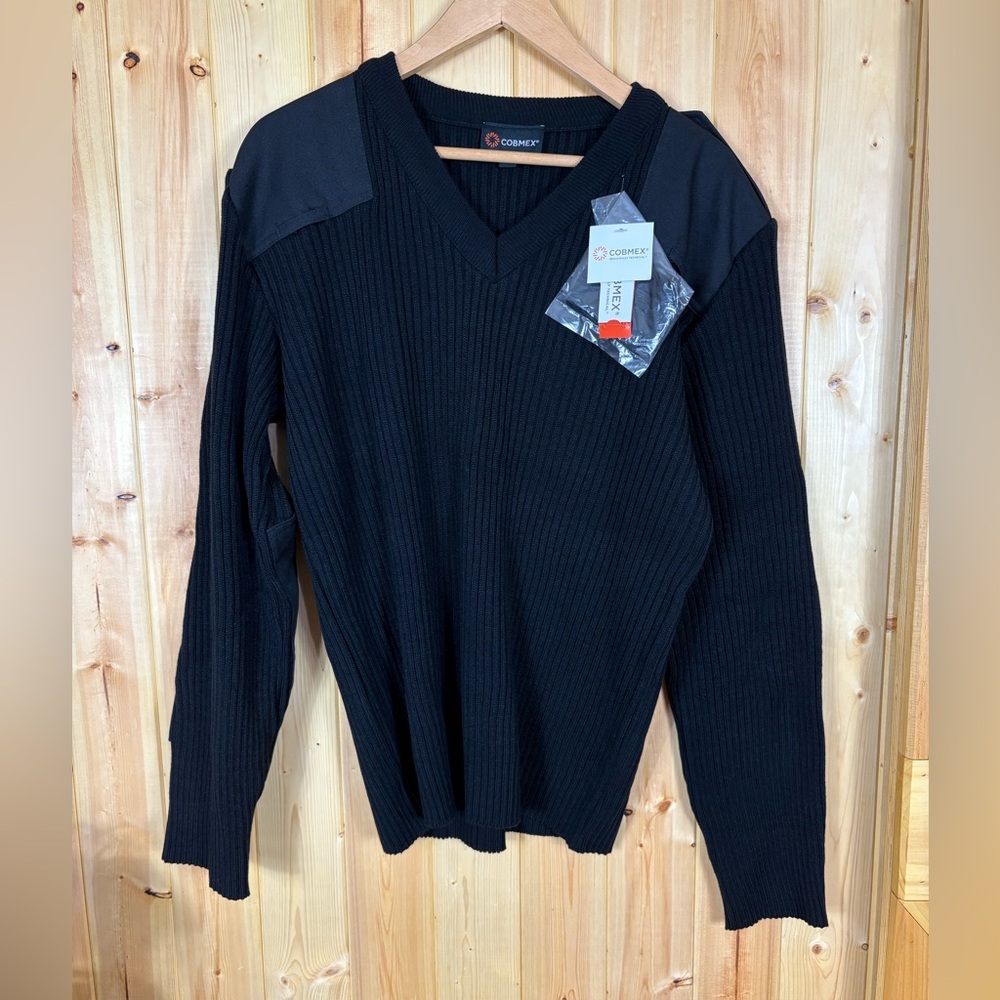 COBMEX V-NECK FLEECE COMMANDO SWEATER Sz Medium Black